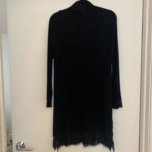 Joie Black Mockneck Dress w/ Lace Trim